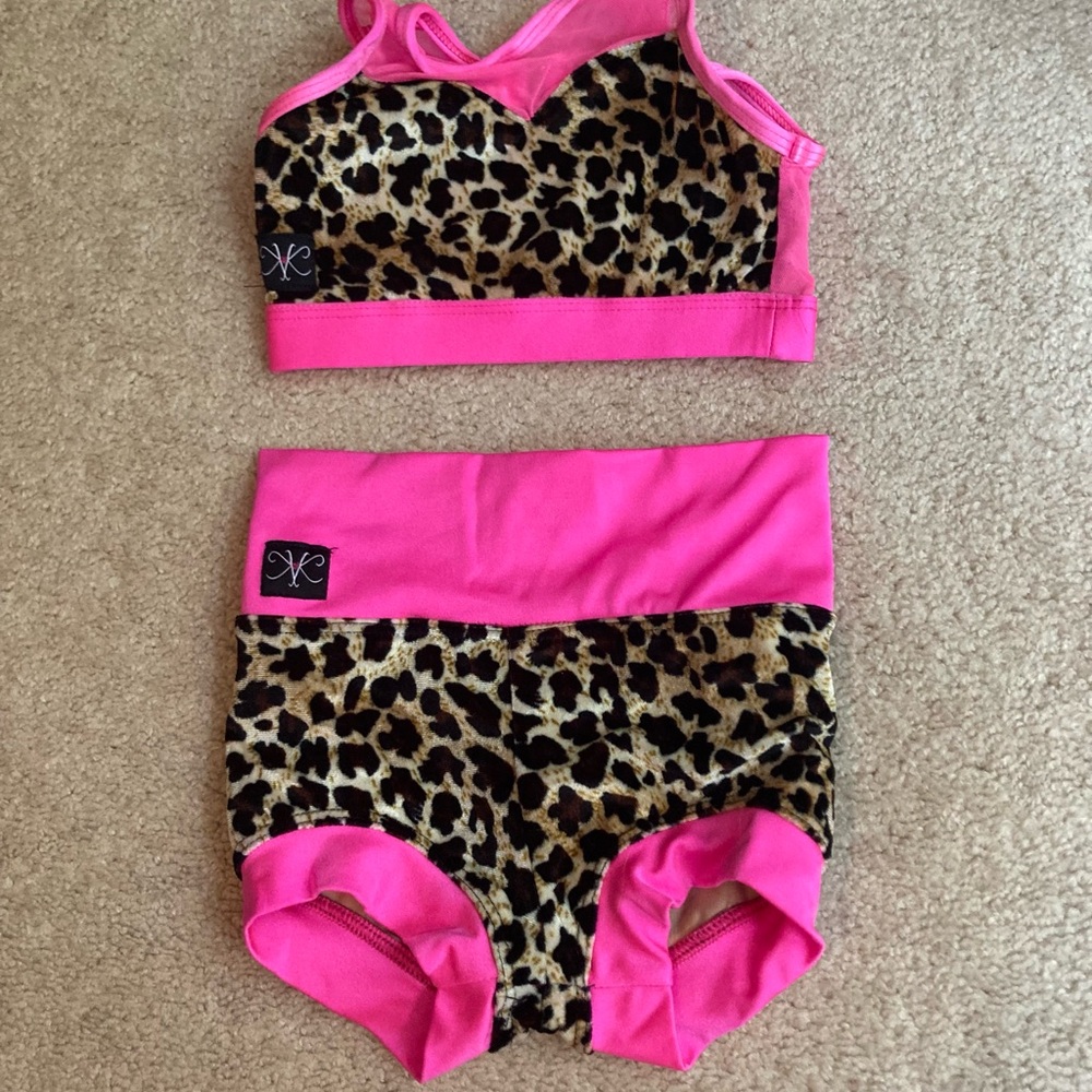 Kandi Kouture Dancewear Leopard Print Pink Two-Piece Set